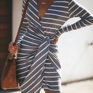 Vici Ribbed Twist Dress - Heather Grey